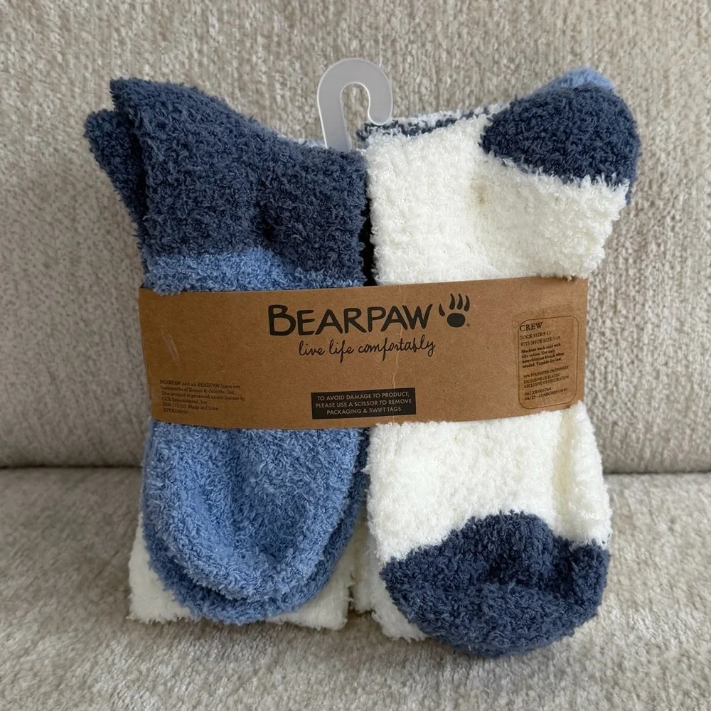 BearPaw Blue and White 4pk Cozy Socks, Sz 9-11